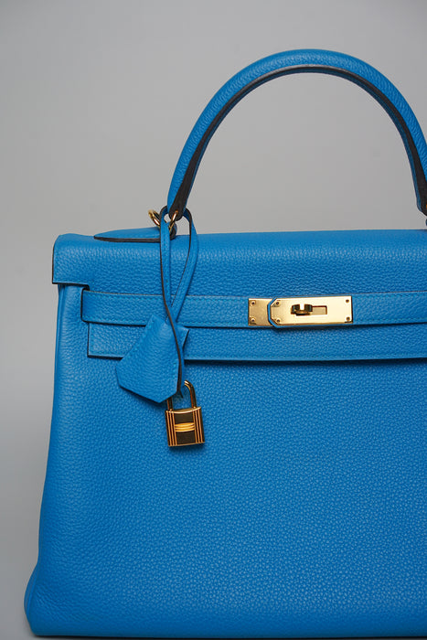 Hermes Kelly 32 Retourne in Blue Zanzibar Togo Ghw