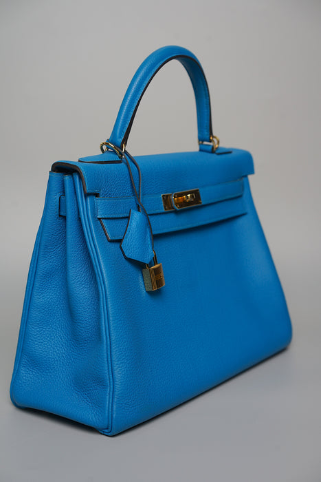 Hermes Kelly 32 Retourne in Blue Zanzibar Togo Ghw