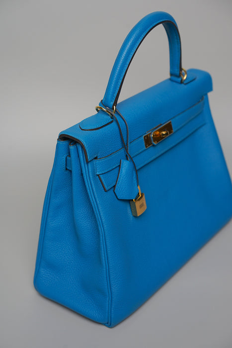Hermes Kelly 32 Retourne in Blue Zanzibar Togo Ghw