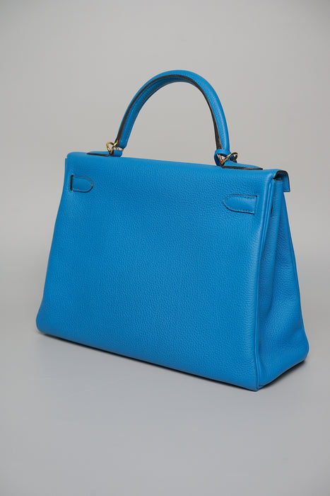 Hermes Kelly 32 Retourne in Blue Zanzibar Togo Ghw