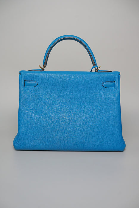 Hermes Kelly 32 Retourne in Blue Zanzibar Togo Ghw