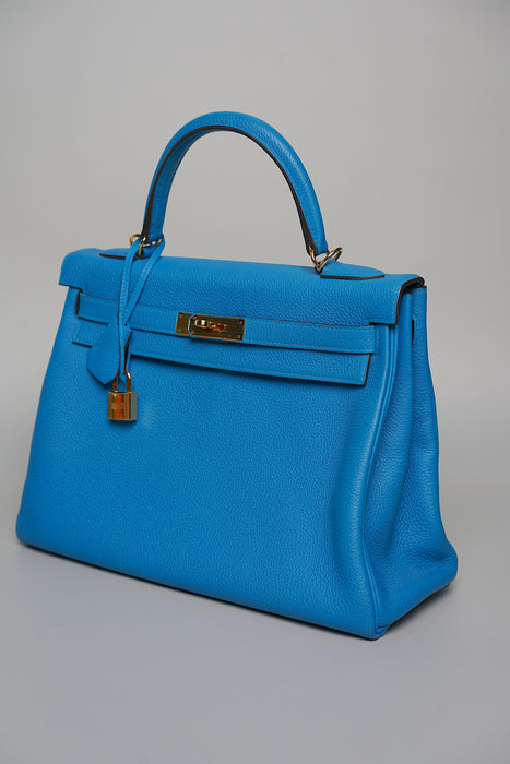 Hermes Kelly 32 Retourne in Blue Zanzibar Togo Ghw