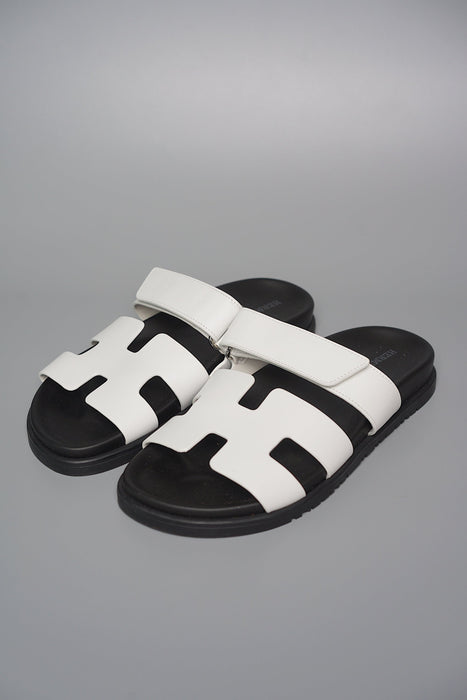 Hermes Chypre Sandals in White/Black Size 37.5 (Brand New)