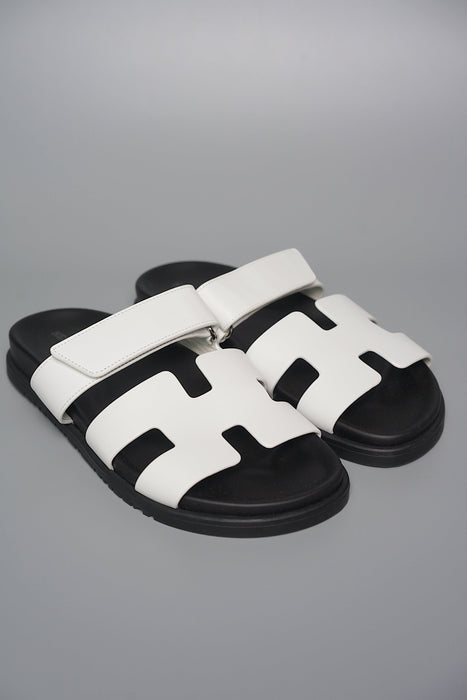 Hermes Chypre Sandals in White/Black Size 37.5 (Brand New)