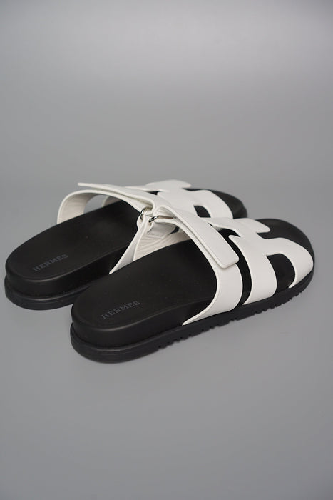 Hermes Chypre Sandals in White/Black Size 37.5 (Brand New)