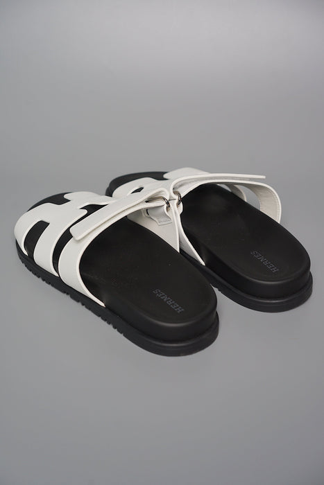 Hermes Chypre Sandals in White/Black Size 37.5 (Brand New)