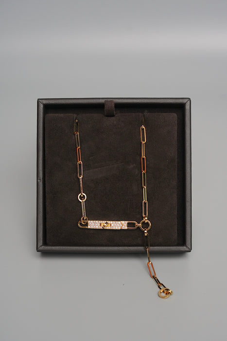 Hermes Kelly Chaine Lariat Necklace, Small Model in 18K Rose Gold with Pave Diamonds, Size ST (Brand New)