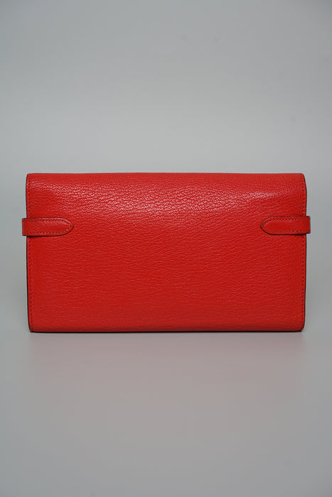 Hermes Kelly Wallet in Rouge Tomate Chevre Ghw
