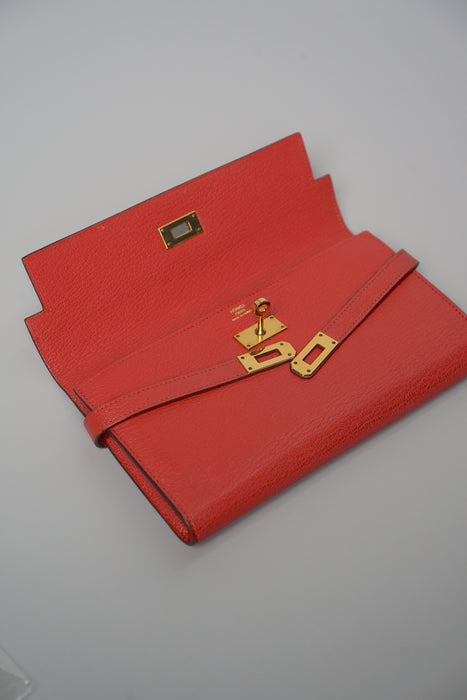 Hermes Kelly Wallet in Rouge Tomate Chevre Ghw