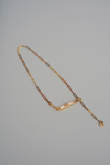 Hermes Kelly Chaine Lariat Necklace, Small Model in 18K Rose Gold with Pave Diamonds, Size ST (Brand New)
