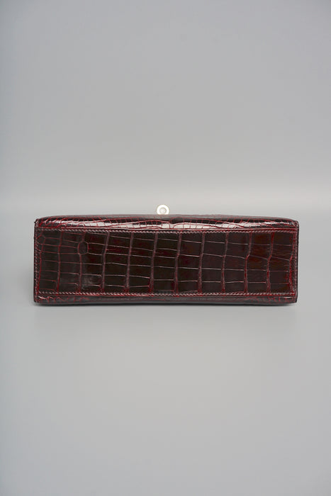 Hermes Kelly Pochette in Bordeaux Shiny Alligator Permabrass