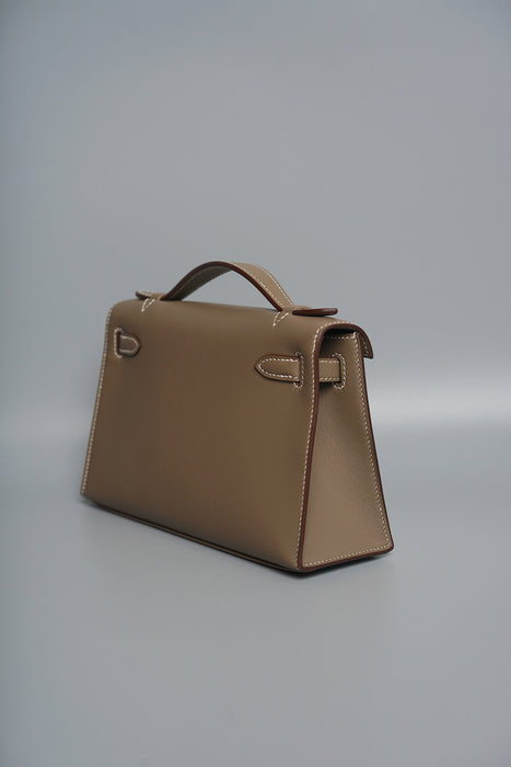 Hermes Kelly Pochette in Etoupe Swift Ghw (Brand New)