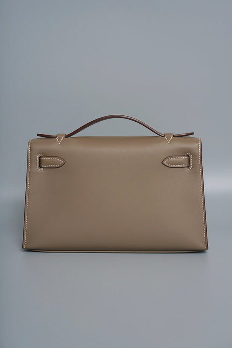 Hermes Kelly Pochette in Etoupe Swift Ghw (Brand New)