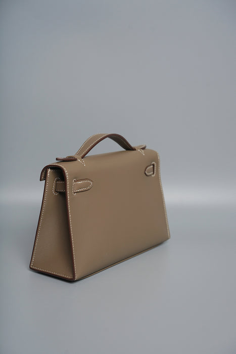 Hermes Kelly Pochette in Etoupe Swift Ghw (Brand New)