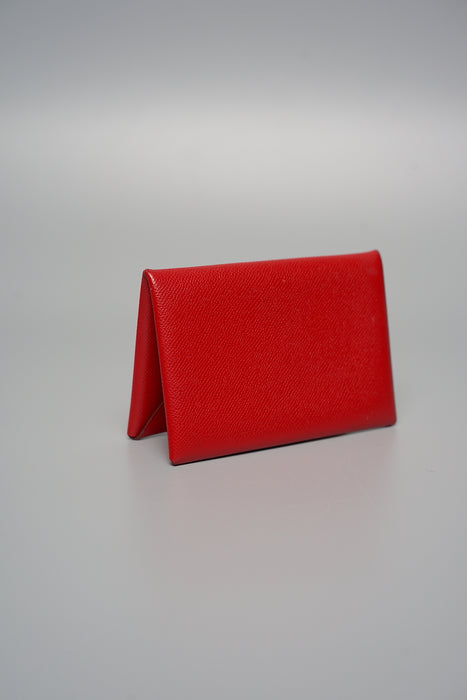 Hermes Calvi Cardholder in Rouge Grenat Epsom