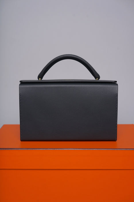 Hermes Petit H Minaudiere in Blue Sapphire / Vert Bosphore Ghw (Brand New)