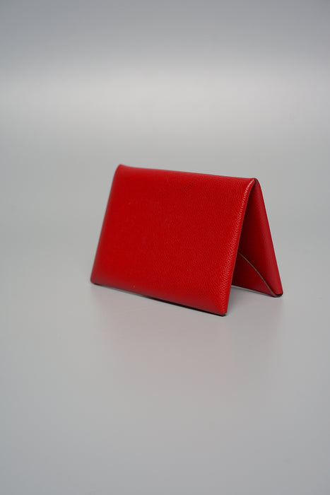 Hermes Calvi Cardholder in Rouge Grenat Epsom