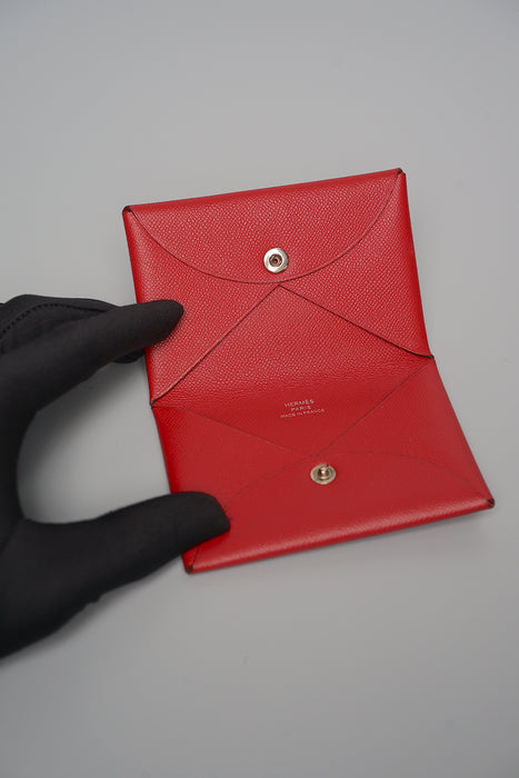 Hermes Calvi Cardholder in Rouge Grenat Epsom