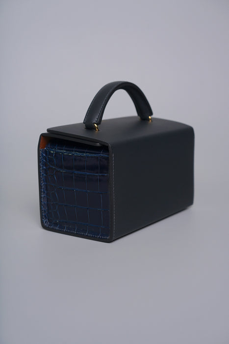 Hermes Petit H Minaudiere in Blue Sapphire / Vert Bosphore Ghw (Brand New)