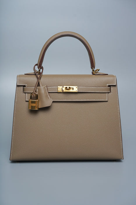 Hermes Kelly 25 in Etoupe Ghw (Brand New)