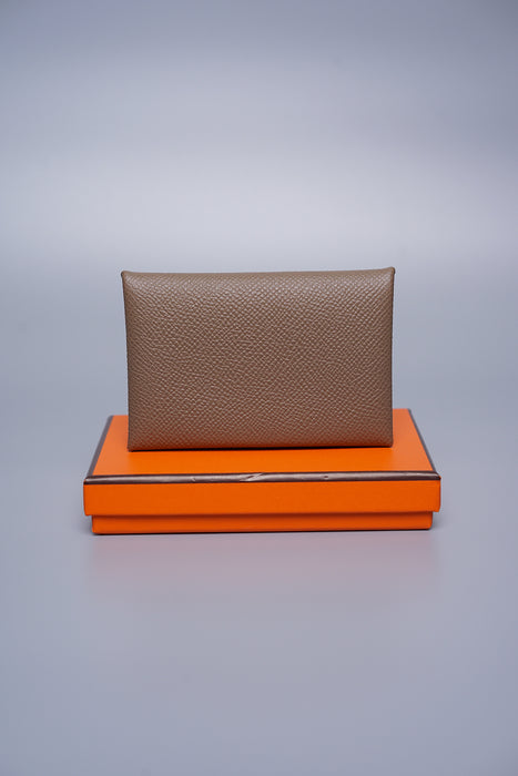 Hermes Calvi Cardholder in Etoupe Epsom (Brand New)