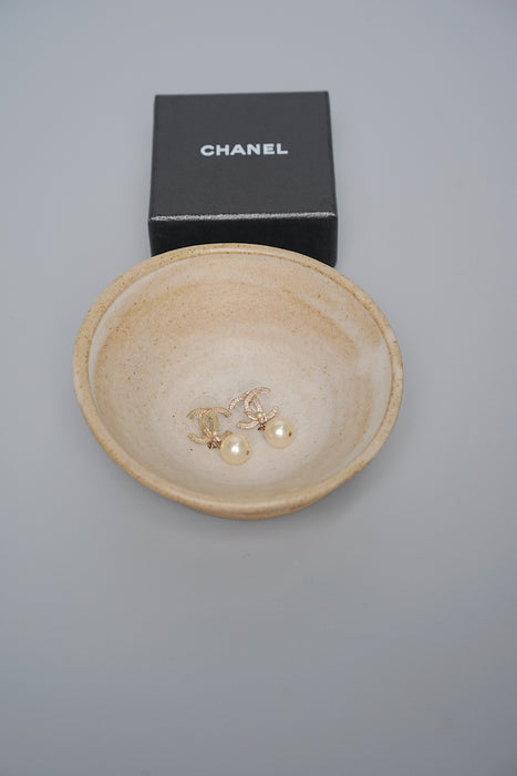 Chanel Champagne Gold Pearl Earrings