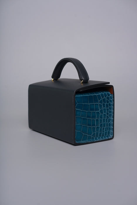 Hermes Petit H Minaudiere in Blue Sapphire / Vert Bosphore Ghw (Brand New)