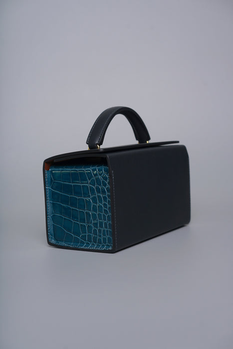 Hermes Petit H Minaudiere in Blue Sapphire / Vert Bosphore Ghw (Brand New)