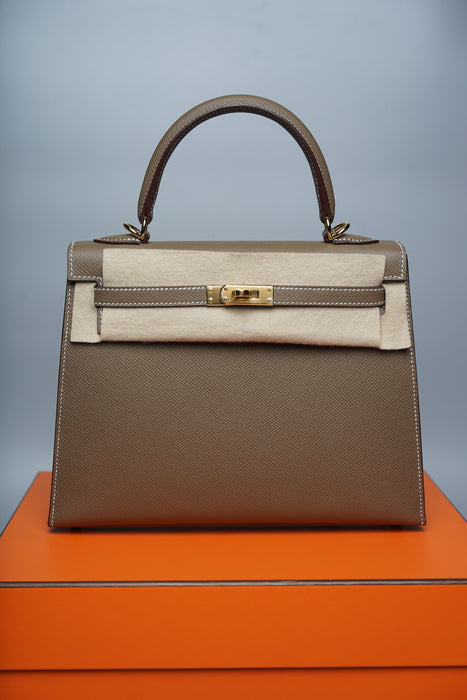 Hermes Kelly 25 in Etoupe Ghw (Brand New)