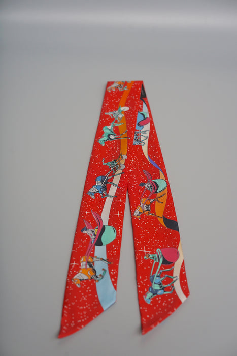 Hermes Space Dervy Twilly in Rose Pale/Bleu/Multicolor (Brand New)