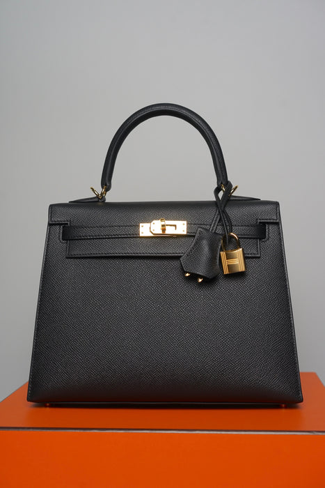 Hermes Kelly 25 in Black Epsom Ghw (Brand New)