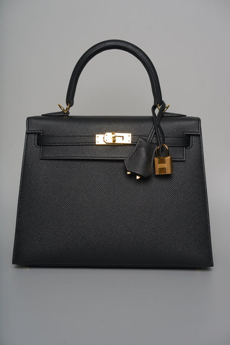Hermes Kelly 25 in Black Epsom Ghw (Brand New)
