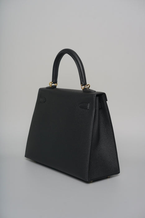 Hermes Kelly 25 in Black Epsom Ghw (Brand New)
