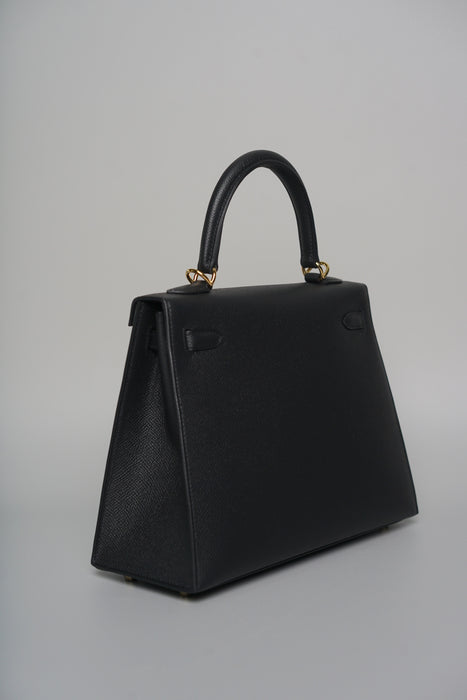 Hermes Kelly 25 in Black Epsom Ghw (Brand New)