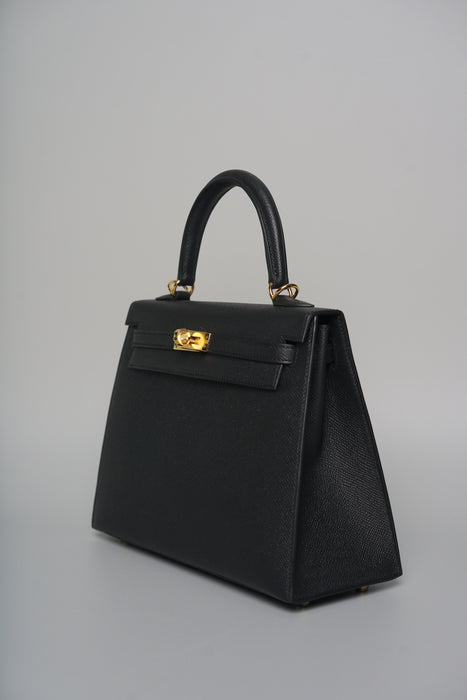 Hermes Kelly 25 in Black Epsom Ghw (Brand New)