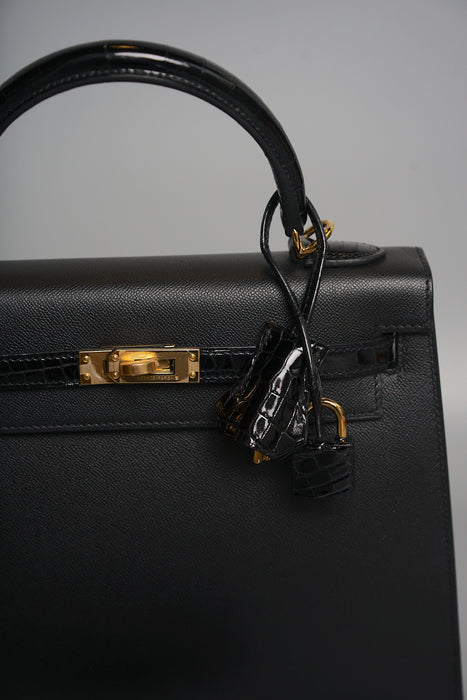 Hermes Kelly 25 Touch in Black Madame Shiny Alligator Ghw (Brand New)