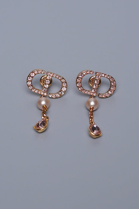 Dior Rosegold Pearl Drop Earrings