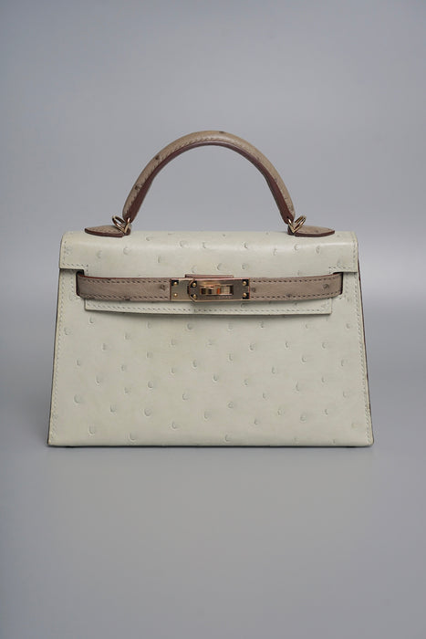 Hermes Kelly 20 in Gris Perle x Gris T Ostrich Pmb (Brand New)