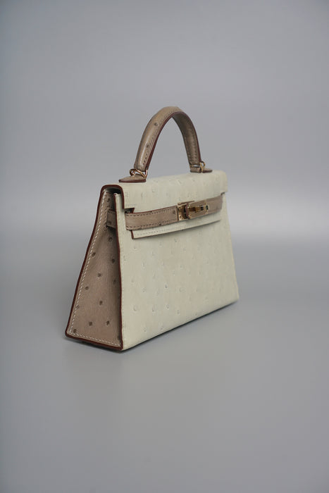 Hermes Kelly 20 in Gris Perle x Gris T Ostrich Pmb (Brand New)