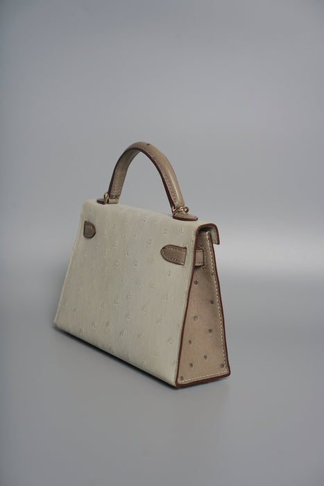 Hermes Kelly 20 in Gris Perle x Gris T Ostrich Pmb (Brand New)
