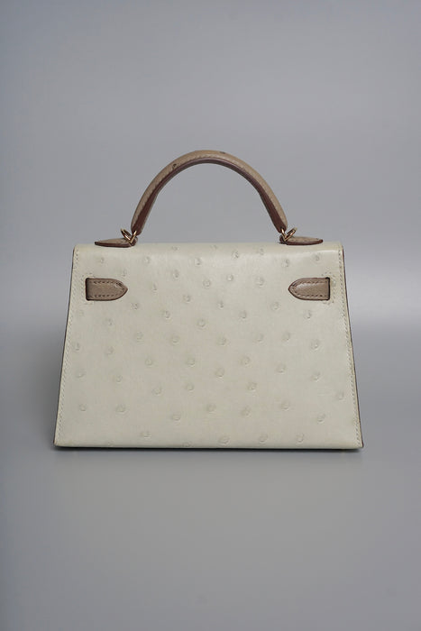 Hermes Kelly 20 in Gris Perle x Gris T Ostrich Pmb (Brand New)