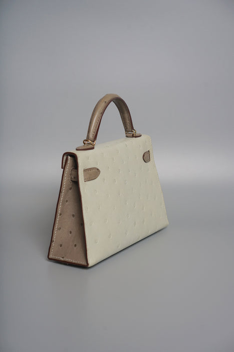 Hermes Kelly 20 in Gris Perle x Gris T Ostrich Pmb (Brand New)