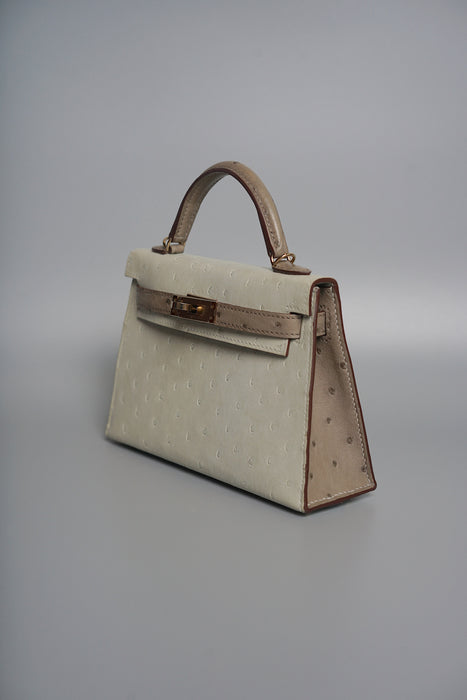 Hermes Kelly 20 in Gris Perle x Gris T Ostrich Pmb (Brand New)