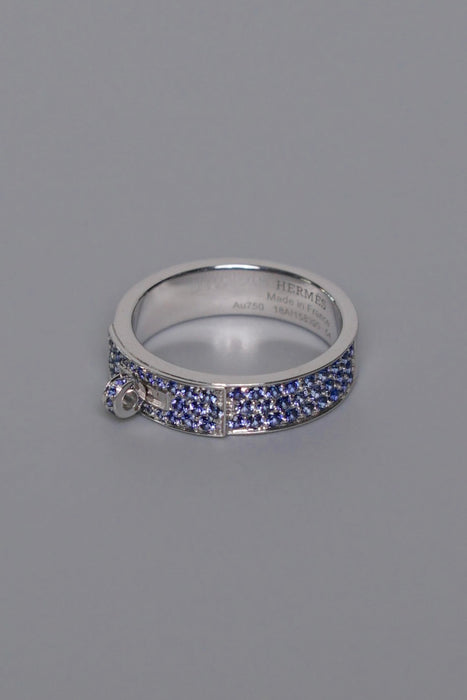 Hermes Kelly Ring in White Gold / Blue Sapphire Size 54