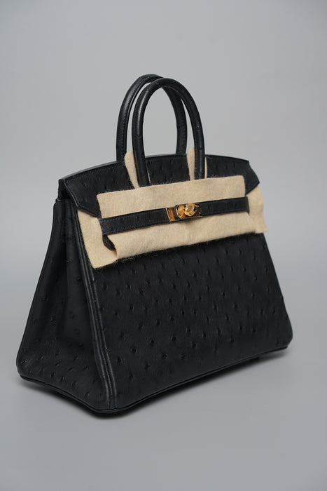 Hermes Birkin 25 in Black Ostrich Rghw (Brand New)