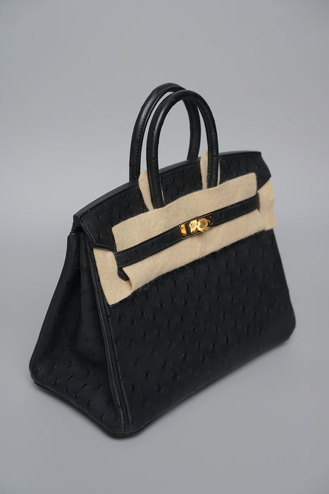 Hermes Birkin 25 in Black Ostrich Rghw (Brand New)