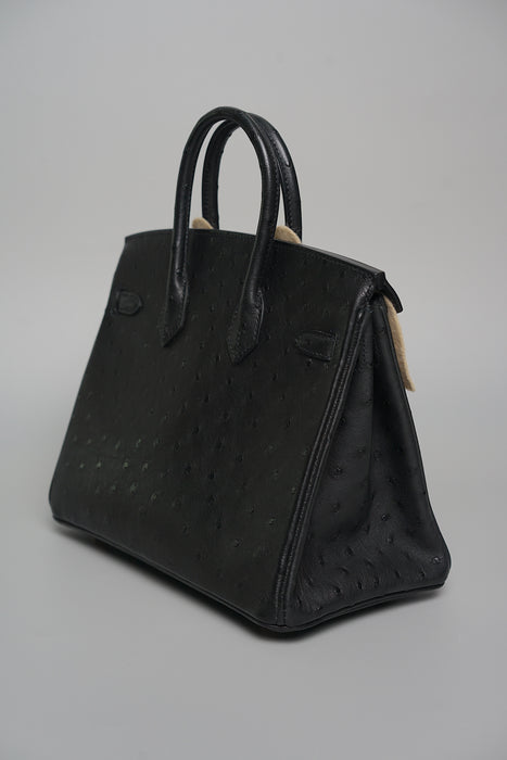 Hermes Birkin 25 in Black Ostrich Rghw (Brand New)