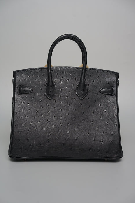 Hermes Birkin 25 in Black Ostrich Rghw (Brand New)
