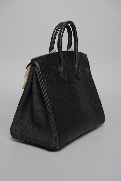 Hermes Birkin 25 in Black Ostrich Rghw (Brand New)