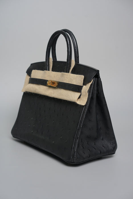 Hermes Birkin 25 in Black Ostrich Rghw (Brand New)